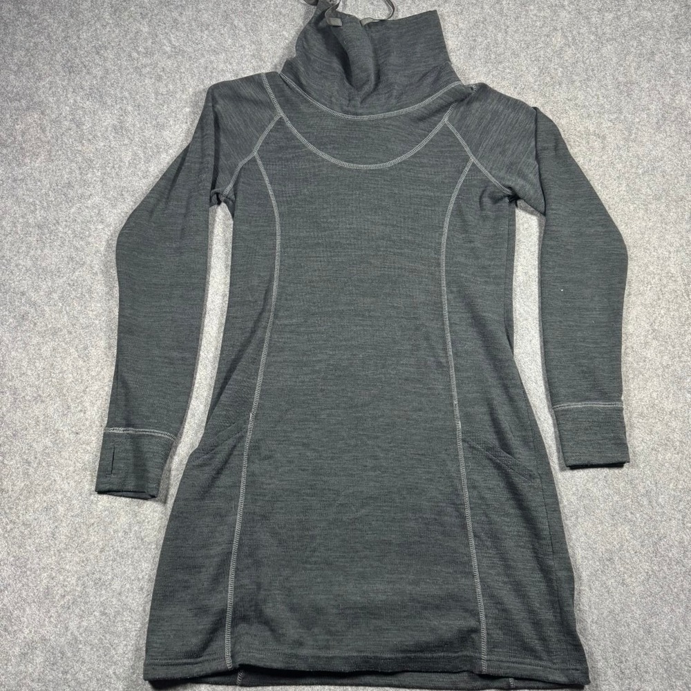 Kuhl Women Charcoal Gray Cowl‎ Neck Tunic Dress Long Sleeve Thumbholes Medium